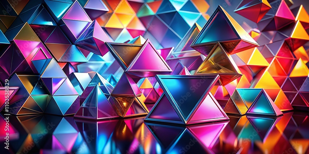 Poster dynamic abstract geometric background featuring 3d triangles in vibrant colors for modern product ph