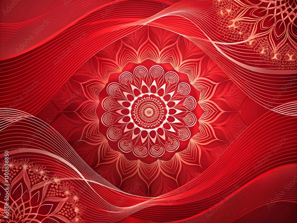 Aufkleber dynamic abstract red background featuring wavy mandala design ideal for websites, social media graph