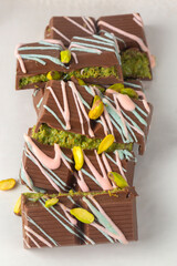 Trend Dubai chocolate with pistachio paste and kataifi dough.