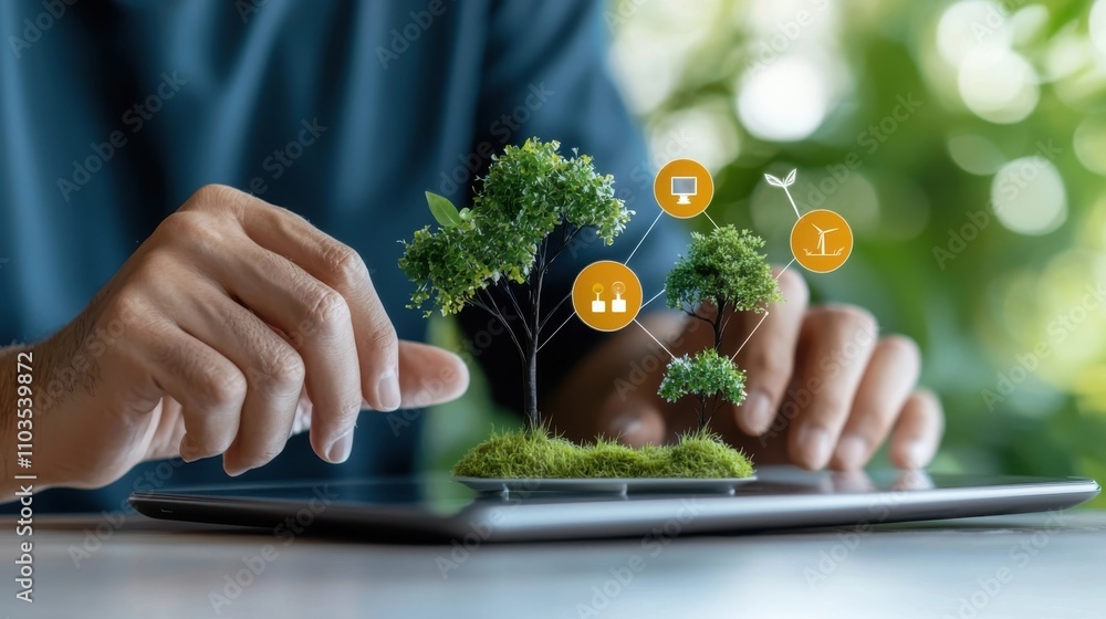 Poster digital growth and innovation sustainable business strategies for a greener future a digital tablet 