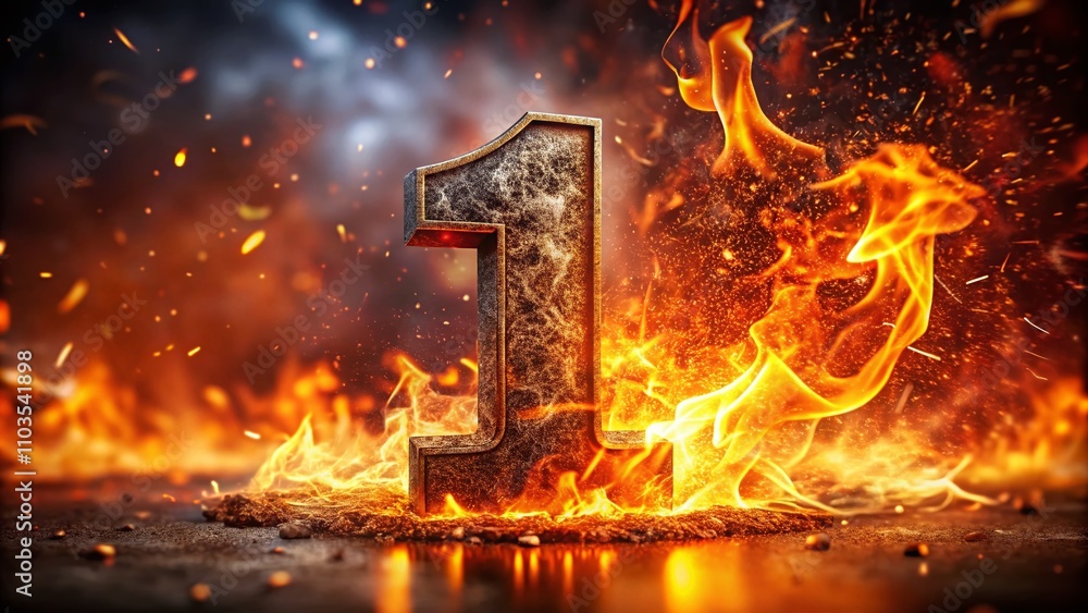 Poster dynamic one number flame logo design emphasizing fire and heat in a bold visual style for branding a