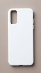 Plain white phone case on a neutral background