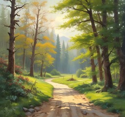 Naklejka premium Illustration of gravel road in spring season.