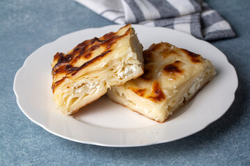 Delicious Turkish food; Tray pastry; (Turkish name; Su boregi)