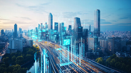 Obraz premium Smart City and Metaverse Connection exploring the integration of IoT and application development within a futuristic urban setting