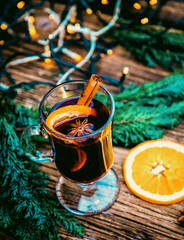 mulled wine Christmas drink  on wooden table
