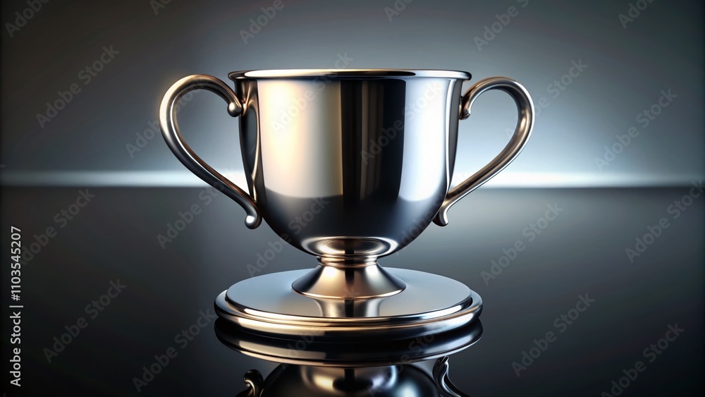 Poster elegant 3d rendering of a silver cup on a reflective mirror surface capturing light and shadow for a