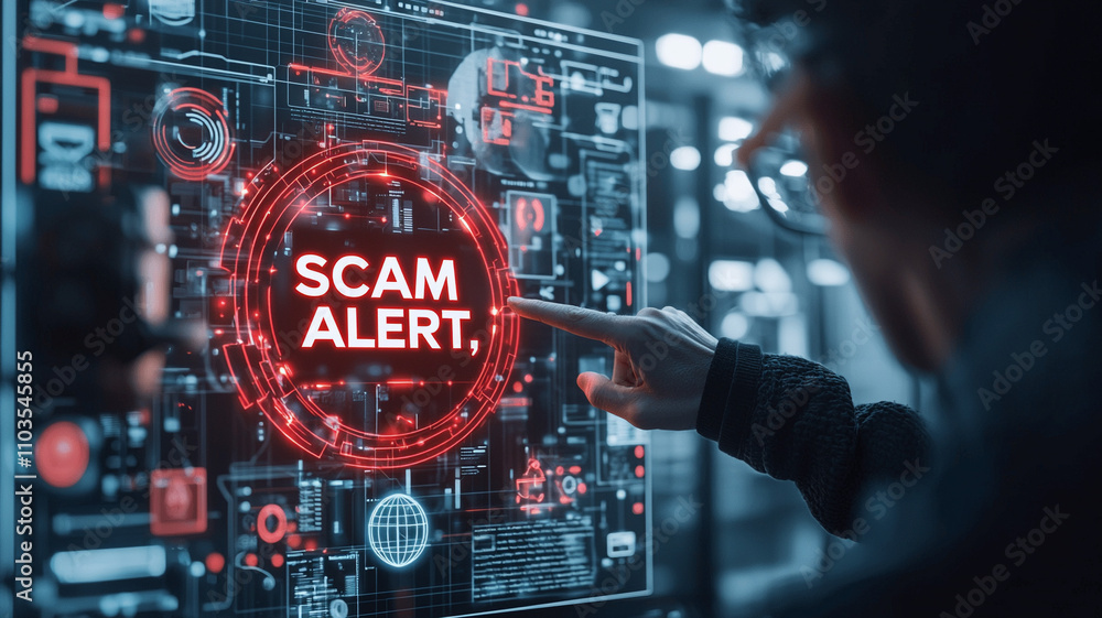 Poster ai generated scam alert detection digital environment interactive display technology security awaren