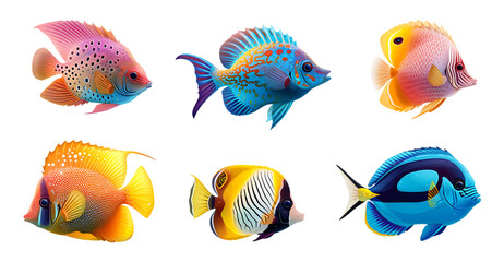Fototapeta premium Bright and Beautiful Marine Fish in Vibrant Colors and Patterns, Transparent PNG