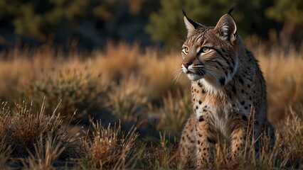 Naklejka premium lynx in the grass