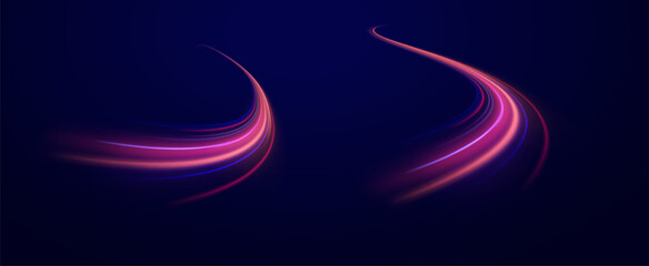 Hitech communication concept innovation background. Expressway, car headlight effect. Speed connection vector background. City road car light trails motion background.  Electric car and city concept. 
