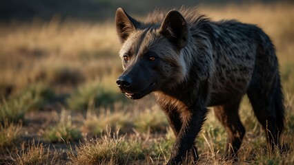 Fototapeta premium close up photo of a hyena in the savannah