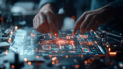 Ai generated interactive technology laboratory digital interface futuristic setting close-up perspective innovation exploration