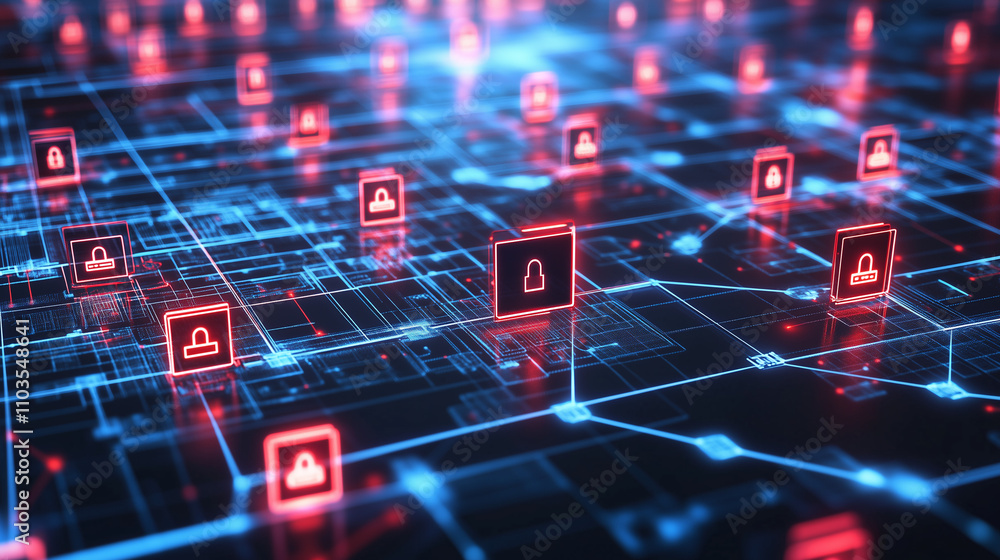 Poster secure services technology emphasizing polygonal wireframe design for antivirus protection and inter
