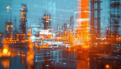 Obraz premium Cyberpunk Cityscape with Digital Overlays