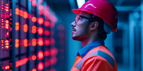 Data center operations server room ai technology industrial environment side view ai generate innovation insights