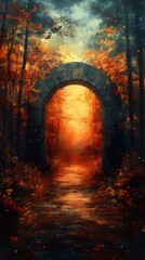 Obraz premium A surreal decorated gateway to the past opening to light sweet memories