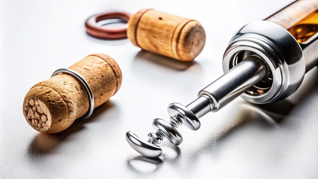 Elegant Corkscrew and Wine Bottle Stopper Isolated on White Background for Wine Enthusiasts and Culinary Arts, Perfect for Blogs, Magazines, and Marketing Materials - Powered by Adobe