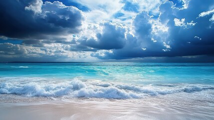 Obraz premium Tulum Beach. Stunning Day with Azure Skies and Clear Waters in Mexico