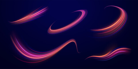 Neon color glowing lines background, Glowing wave swirl, impulse cable lines. High-speed light trails effect. Futuristic dynamic motion technology. Png, neon, line, blur, beam, ray, abstract, energy, 
