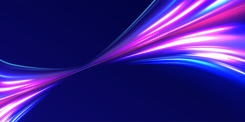 Futuristic dynamic motion technology. Png, neon, line, blur, beam, ray, abstract, energy. Neon color glowing lines background. Glowing wave swirl, impulse cable lines. High-speed light trails effect. 