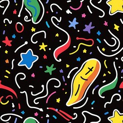 Obraz premium Abstract doodle artwork with colorful psychedelic design on dark black background