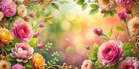 Elegant Floral Illustration Frame Border for Wedding Invitations, Posters, Celebrations, Postcards, and Graphic Design Projects with High Depth of Field Effects