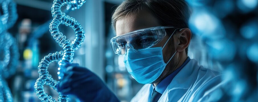 Scientist studying gene editing techniques to prevent hereditary diseases in a sterile laboratory