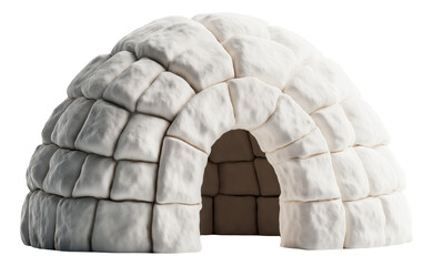 Snow igloo with a partly open entrance.