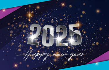 2025 happy new year template banner with modern 3d text effect and beautiful sparkle luxury shiny ornament abstract gradient blue background design 35