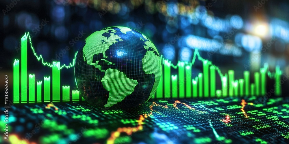 Aufkleber visual representation of global stock market trends with digital globe and financial data background