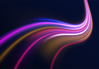 Neon stripes in the form of drill, turns and swirl. Speed of light concept background. Abstract background rotational border lines, png, effect, wave,neon,line.