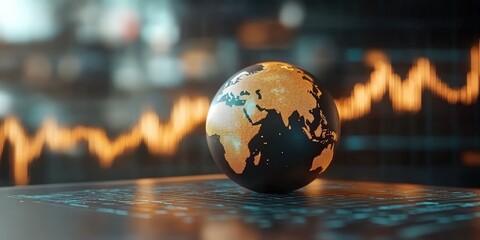Detailed Global Stock Market Graph Representation with Globe and Economic Indicators for Business and Finance Themes