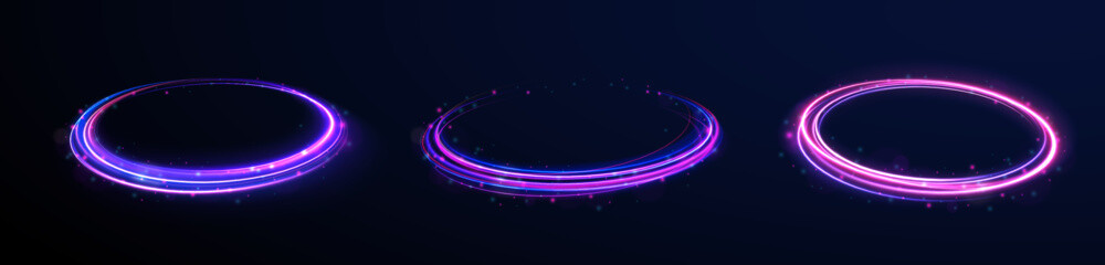 Shiny sparks of spiral wave. Png shine round frame with light circles light effect. Semicircular wave, light trail curve swirl, incandescent optical fiber vector, png, effect, wave,neon,line.