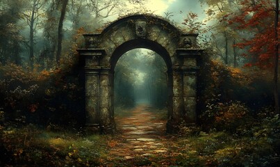 Obraz premium A surreal decorated gateway to the past opening to light sweet memories