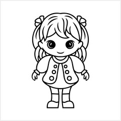 Cute Anime girl and boy isolated. Manga style. Coloring book page. Hand drawn vector illustration