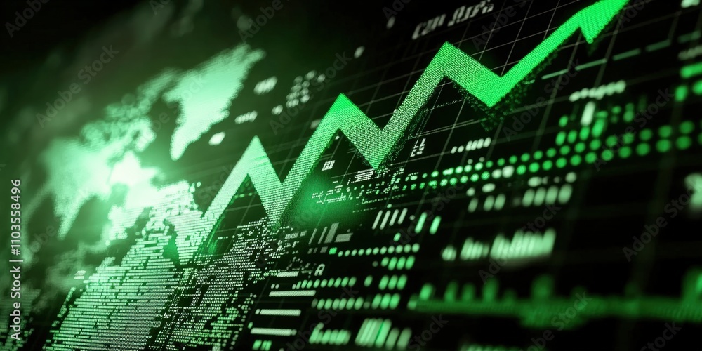 Aufkleber graph showing upward trend in stock market performance with green arrow indicating growth and positi
