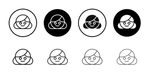 Happy girl face icon logo sign set vector outline