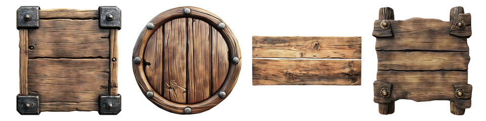 Fototapeta premium A wooden sign isolated on transparent background, Set of