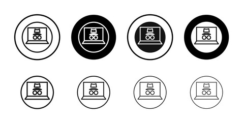 Laptop with incognito mode icon logo sign set vector outline