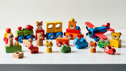 Obraz premium Vibrant and colorful arrangement of wooden toys,