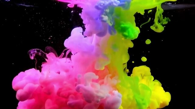 4k video colored smoke in water rainbow, texture, background, ink, art, wallpaper, splash, paint, colorful, wave, liquid, motion, blue, pigment, cloud, explosion, flow, pink, swirl, pattern, bright, 