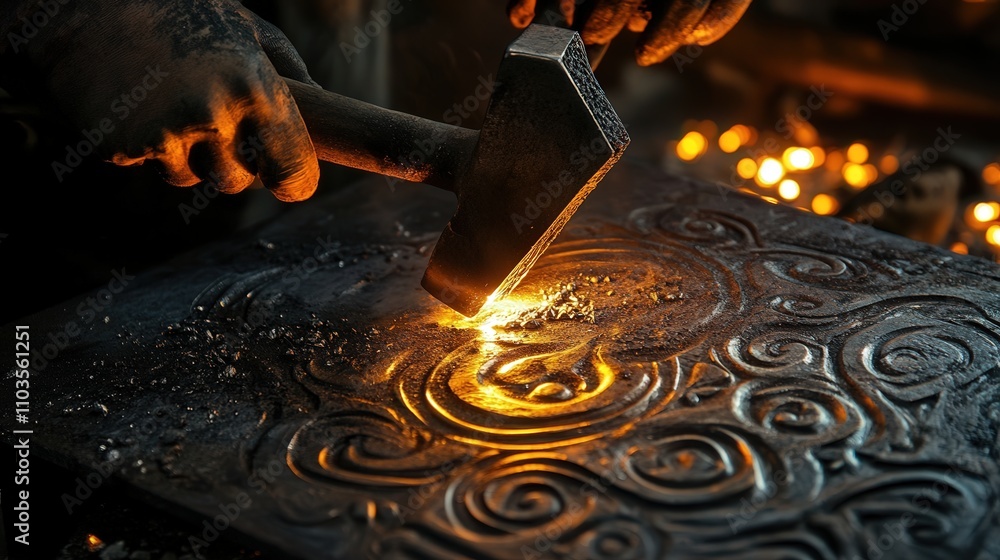 Poster a blacksmith sharpening a custom-made axe on a grinding wheel, adjusting the angle for precision, wi