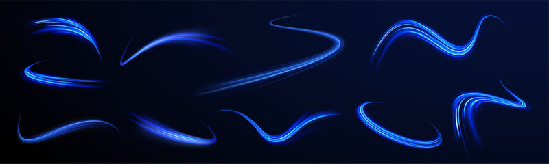 Neon stripes in the form of drill, turns and swirl. Speed of light concept background. Abstract background rotational border lines, png, effect, wave,neon,line. 