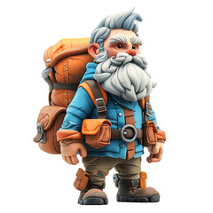 Obraz premium 3D Hand-Drawn Bearded Adventurer Character with Backpack Isolated on Transparent PNG