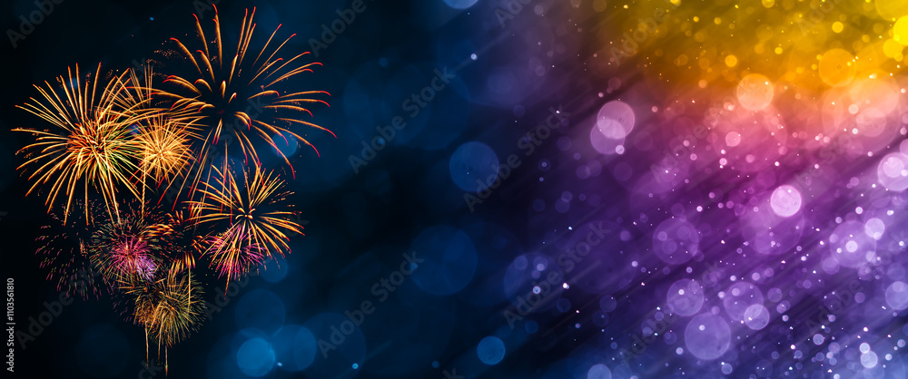 Wall mural fireworks with abstract bokeh background