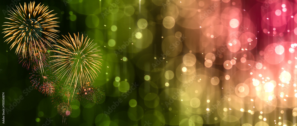 Wall mural fireworks with abstract bokeh background