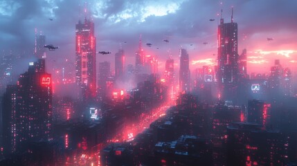 Fototapeta premium Futuristic Cityscape at Sunset