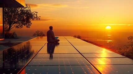 Cutting-Edge Solar Energy Station at Sunset: Clean Energy Technology and Innovation