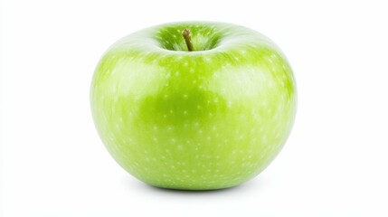 A fresh green apple with a smooth surface centered on a white background no reflections or shadows